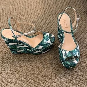 Schutz Palm Print Wedge